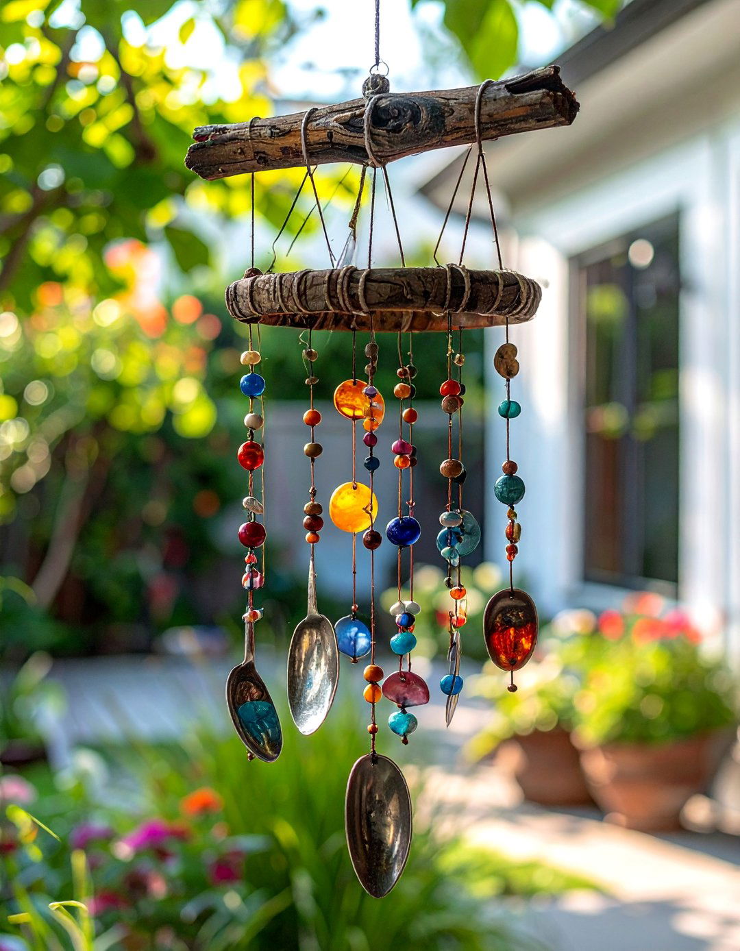 DIY Wind Chime from Found Objects - 40 Small Patio Ideas on a Budget for Cozy Outdoor Living