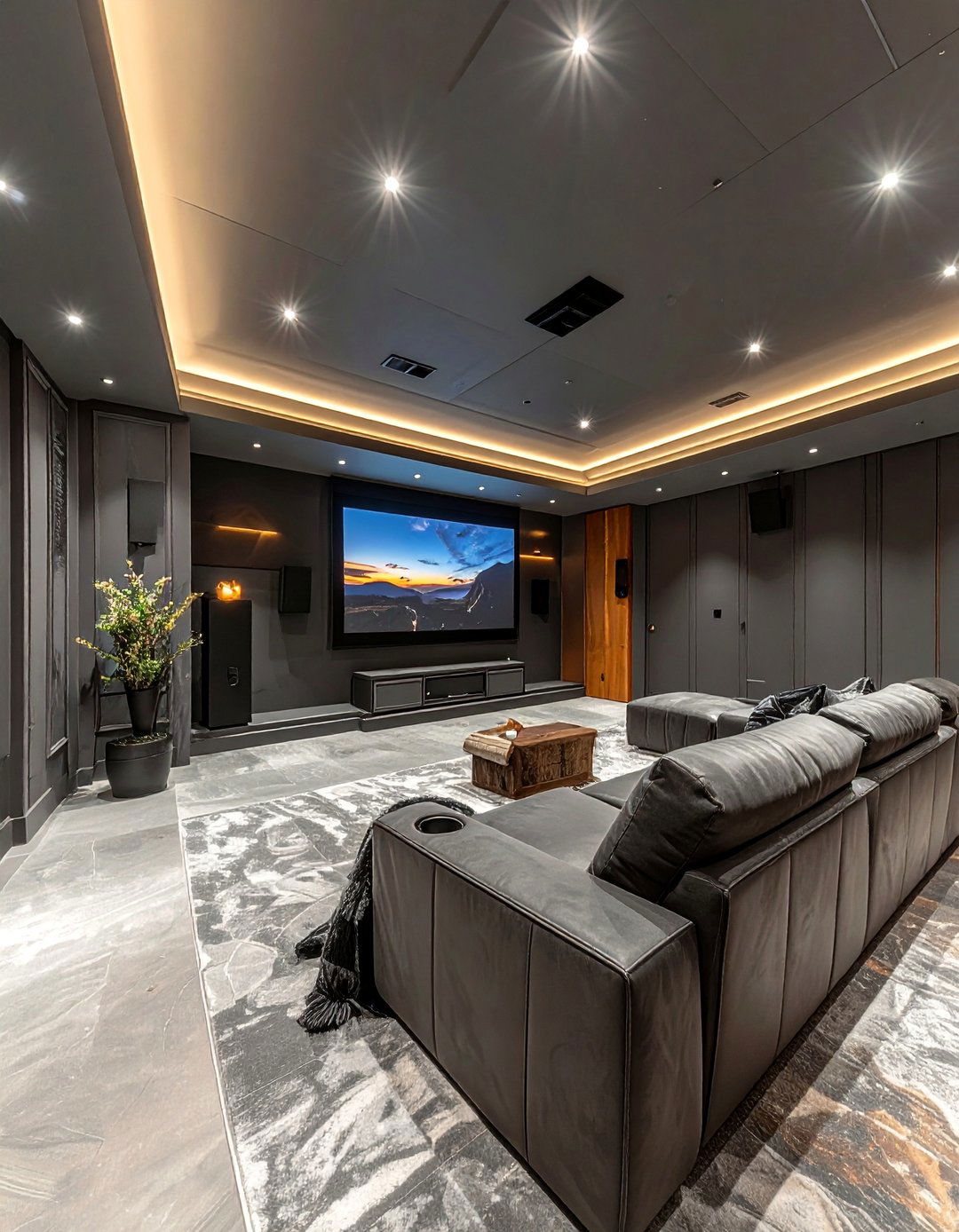 Dark Gray Ceiling for an Enveloping Feel - 20 Gray Home Theater Paint Color Schemes