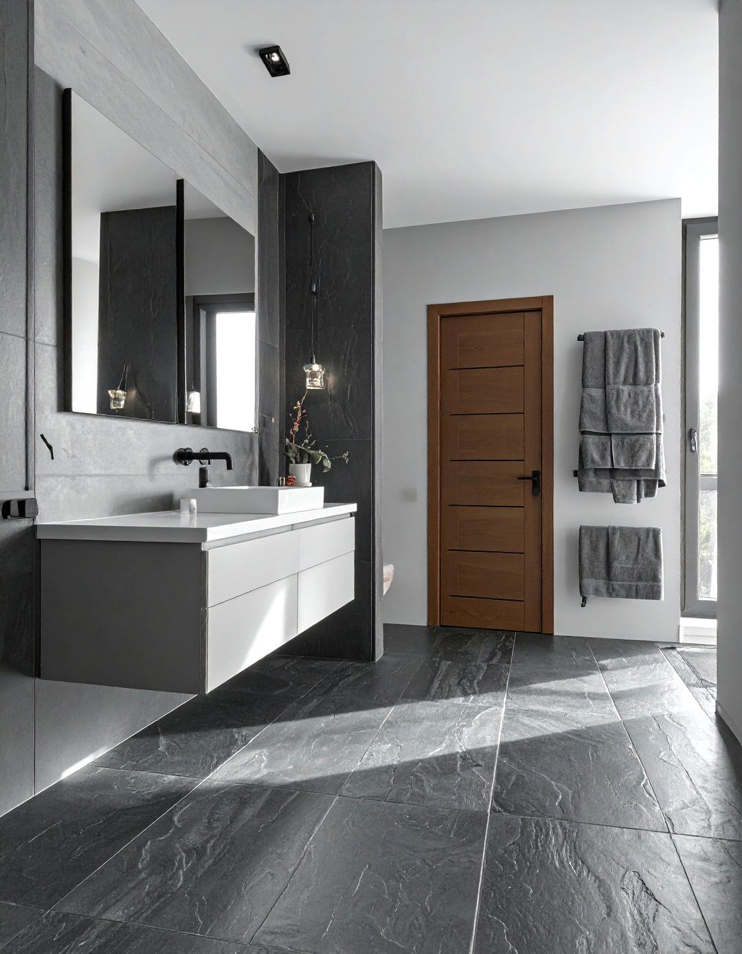 Dark Grey Slate Flooring for a Natural Look - 20 Black and Grey Bathroom Ideas for a Stylish Retreat