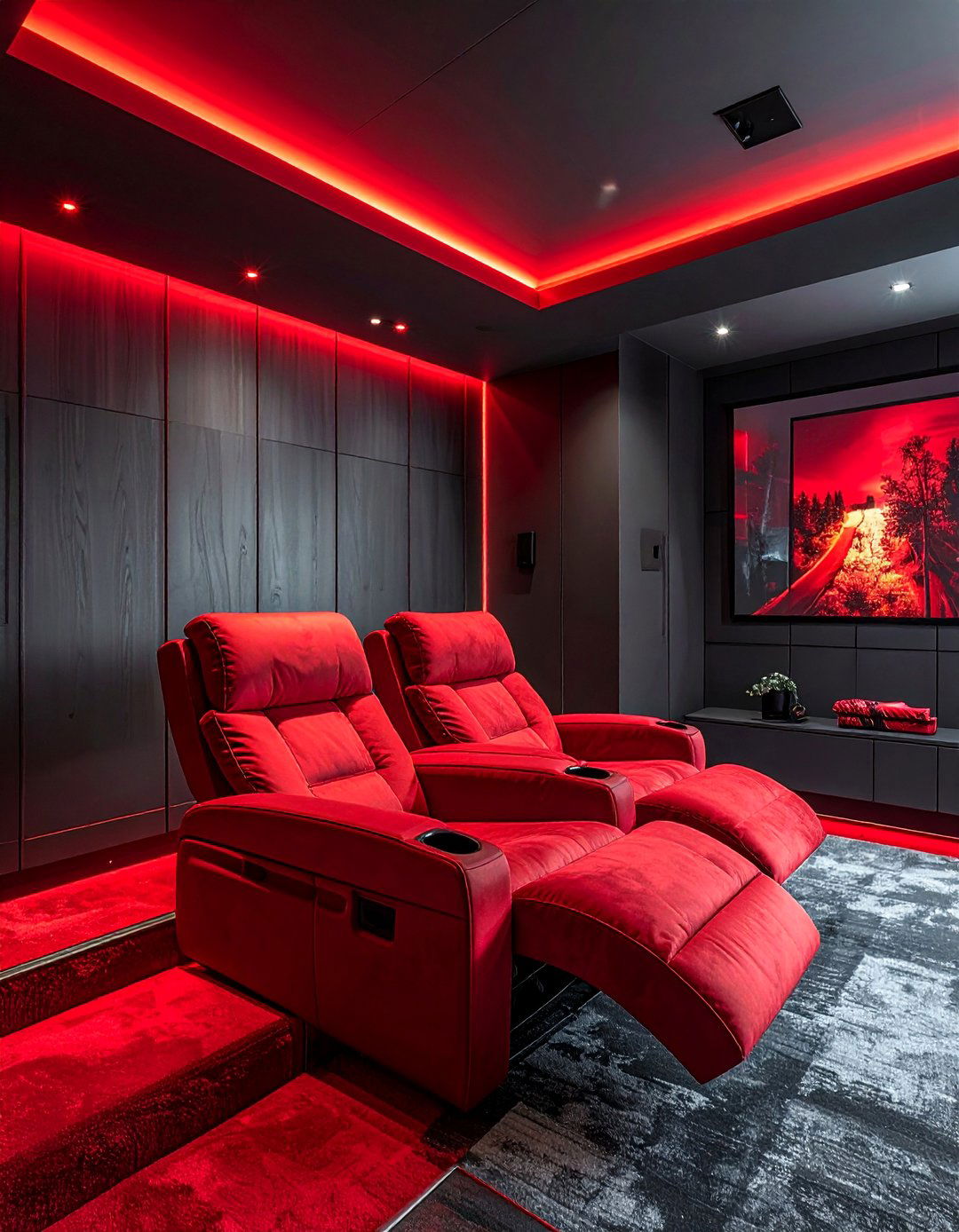 Dark Grey and Red Home Theater Room - 25 Red and Grey Living Room Ideas for a Modern Look