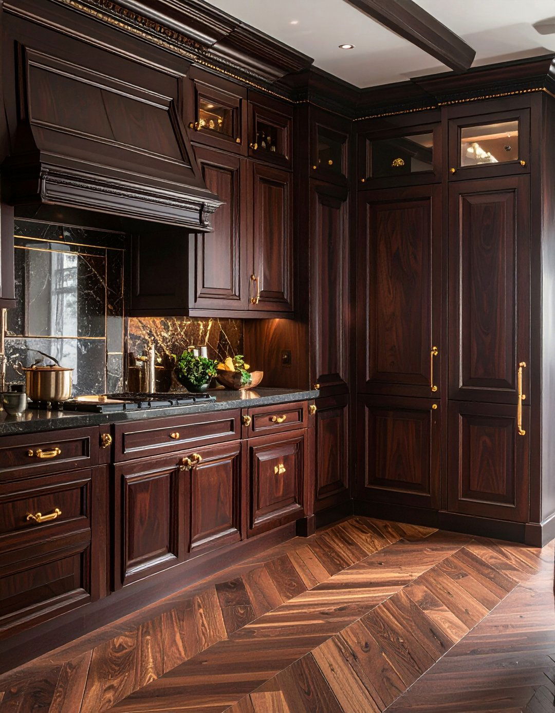 Dark Mahogany Kitchen Cabinets in a Traditional Style - 30 Dark Wood Kitchen Cabinets for a Timeless Look