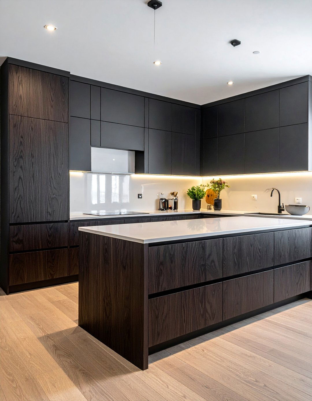 Dark Rift Cut Oak Kitchen Cabinets - 30 Dark Wood Kitchen Cabinets for a Timeless Look