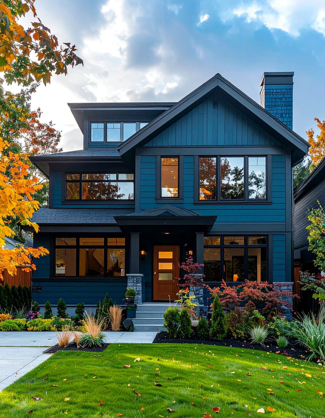 Dark Teal Blue with Dark Gray Trim - 30 Blue Exterior House Paint Ideas for Curb Appeal