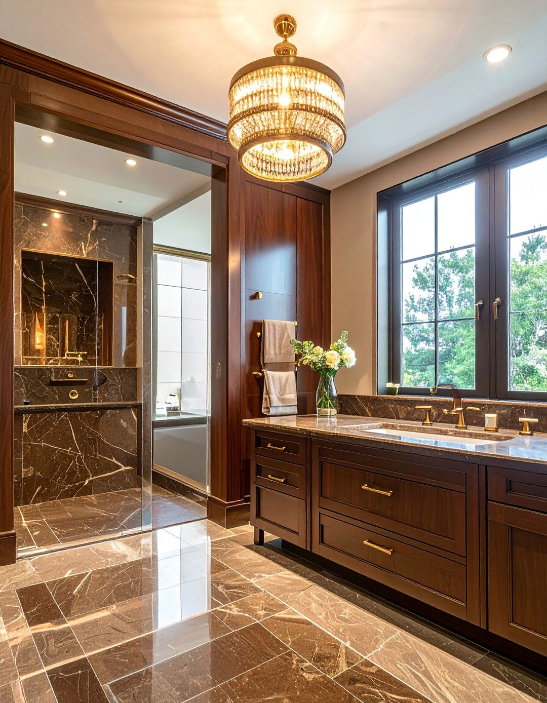 Dark Walnut Luxury Retreat - 25 Brown Bathroom Ideas for a Relaxing and Elegant Space