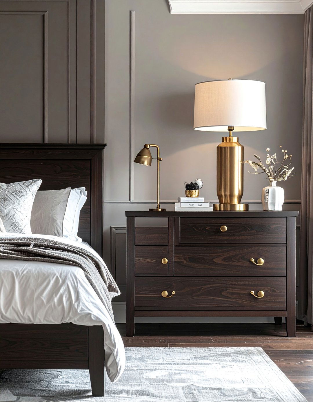 Dark Wood Bedroom with Brass and Gold Hardware - 20 Dark Wood Bedroom Ideas for a Cozy Retreat
