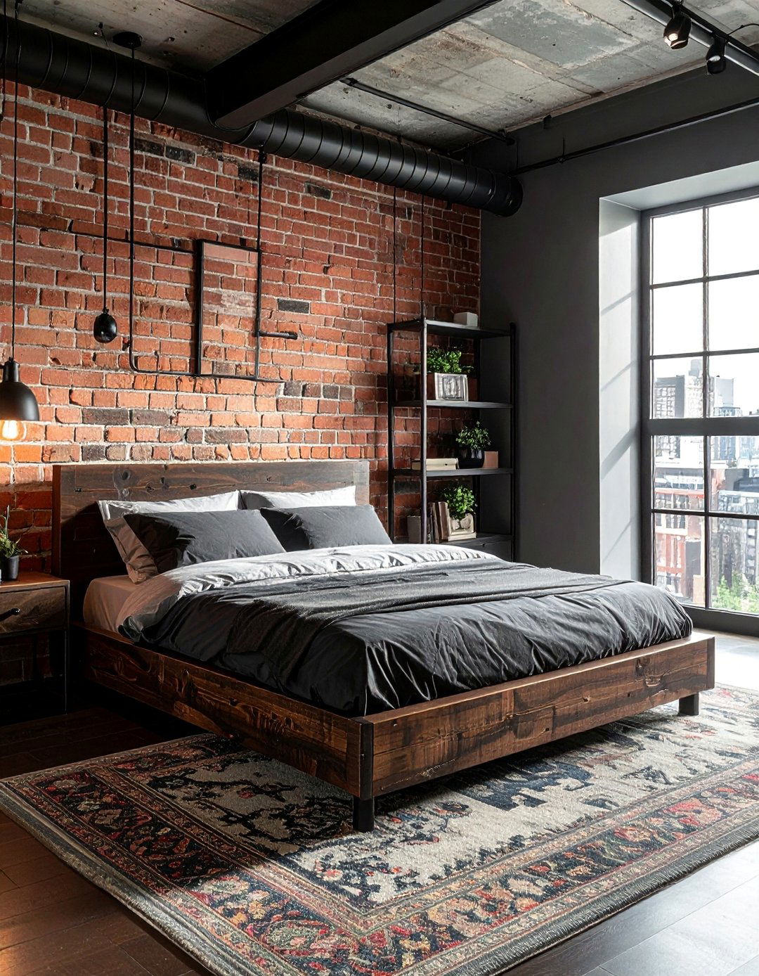 Dark Wood Bedroom with Industrial Elements - 20 Dark Wood Bedroom Ideas for a Cozy Retreat