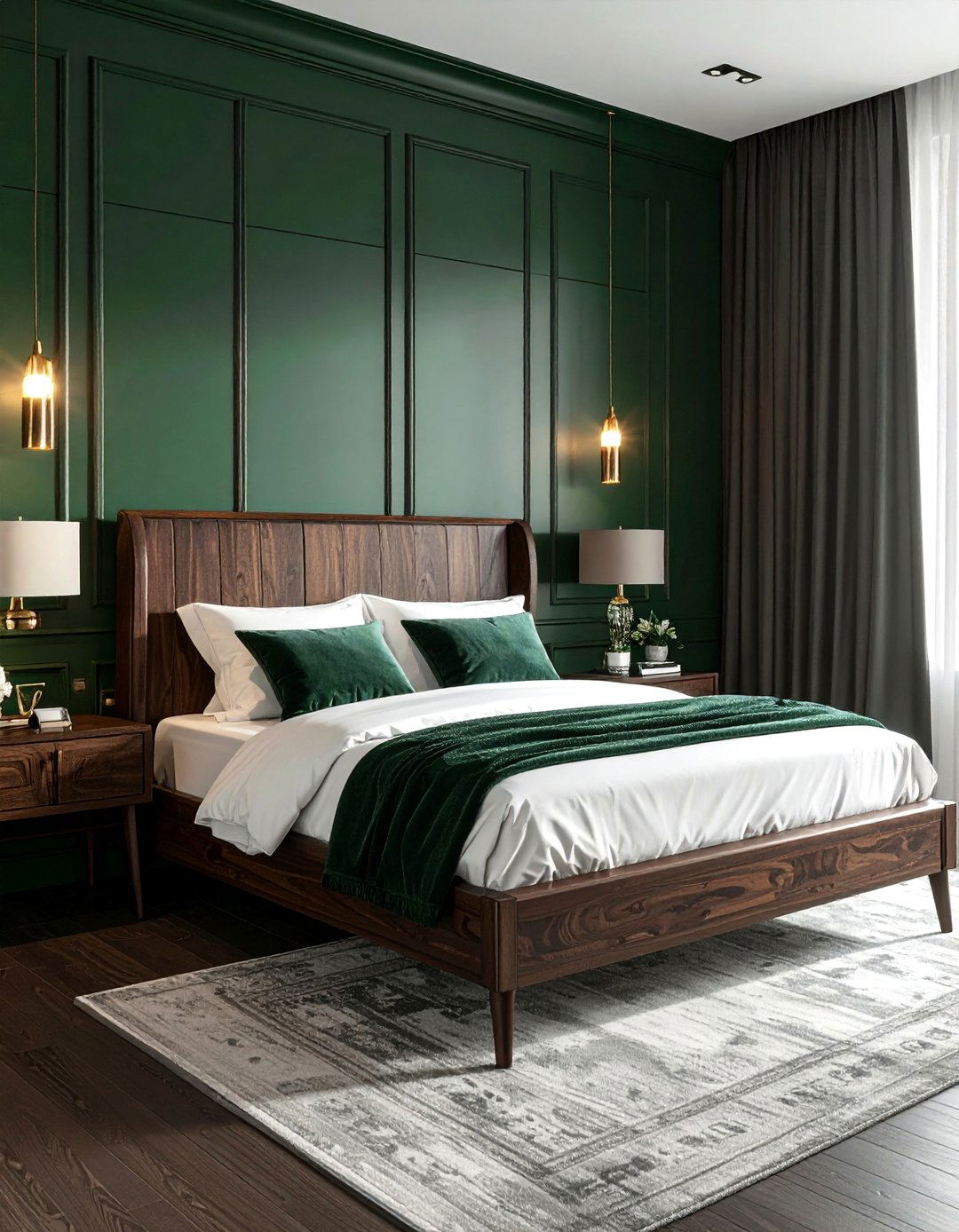 Dark Wood Bedroom with Moody Green Walls - 20 Dark Wood Bedroom Ideas for a Cozy Retreat