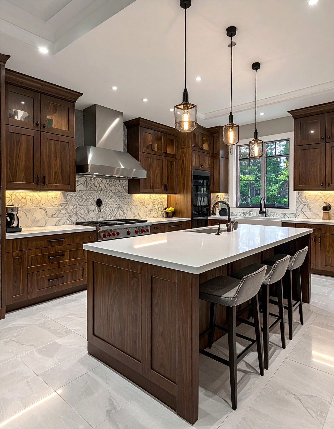 Dark Wood Kitchen Cabinets in a U Shaped Layout - 30 Dark Wood Kitchen Cabinets for a Timeless Look