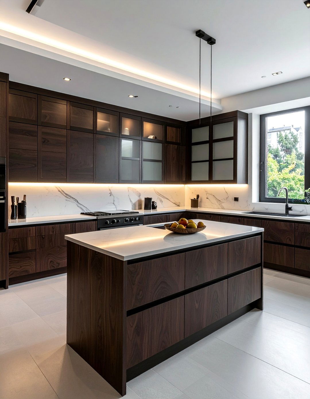 Dark Wood Kitchen Cabinets with Frosted Glass Inserts - 30 Dark Wood Kitchen Cabinets for a Timeless Look