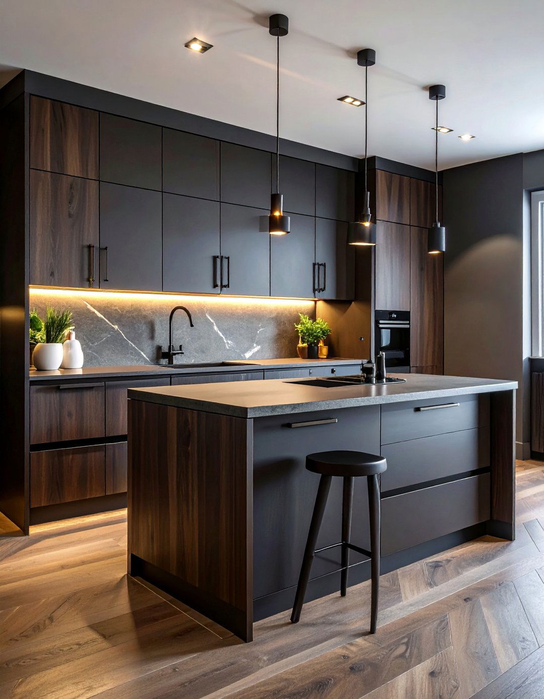 Dark Wood Kitchen Cabinets with Matte Black Hardware - 30 Dark Wood Kitchen Cabinets for a Timeless Look