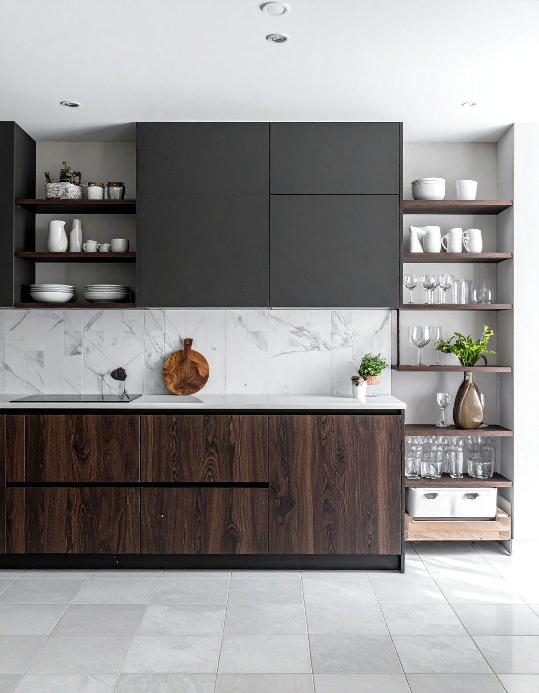 Dark Wood Kitchen Cabinets with Open Shelving - 30 Dark Wood Kitchen Cabinets for a Timeless Look