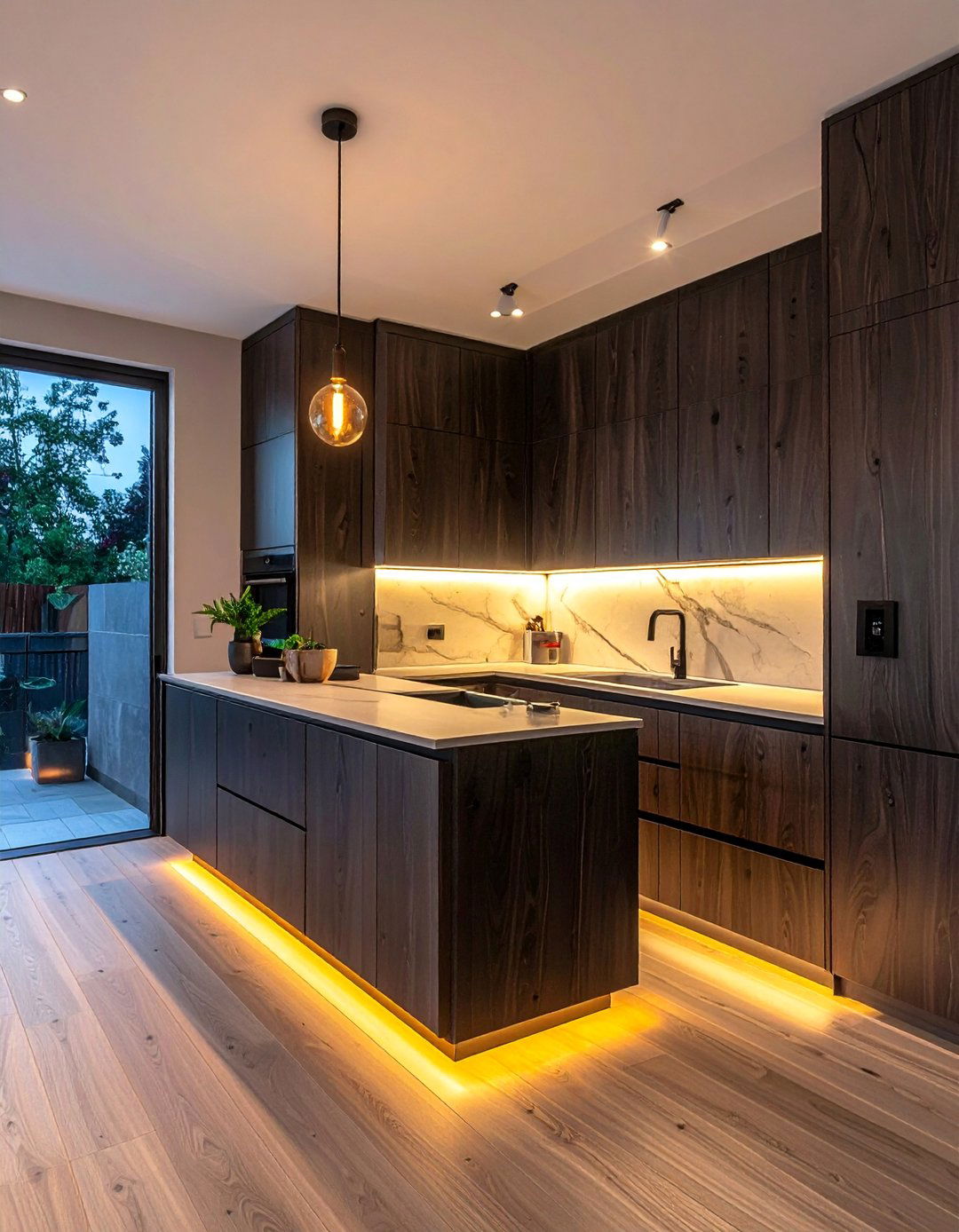 Dark Wood Kitchen Cabinets with Under Cabinet Lighting - 30 Dark Wood Kitchen Cabinets for a Timeless Look