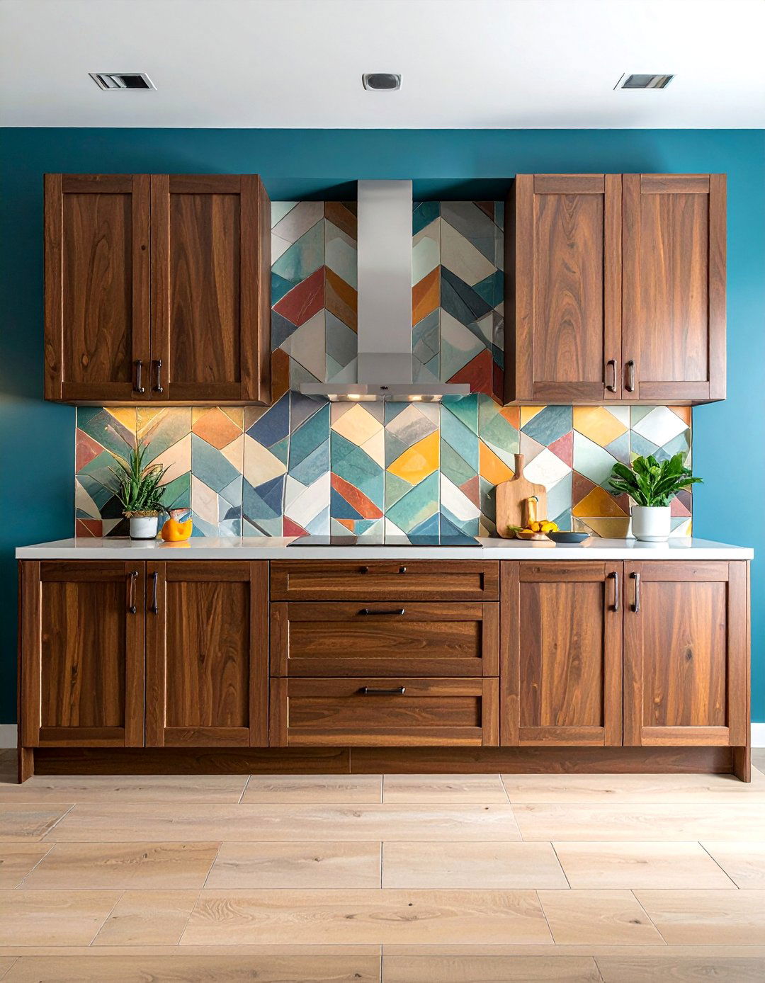 Dark Wood Kitchen Cabinets with a Colorful Tile Backsplash - 30 Dark Wood Kitchen Cabinets for a Timeless Look