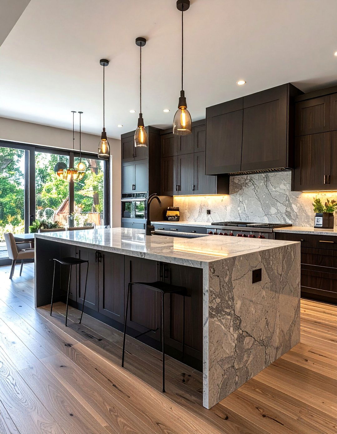 Dark Wood Kitchen Cabinets with a Large Central Island - 30 Dark Wood Kitchen Cabinets for a Timeless Look