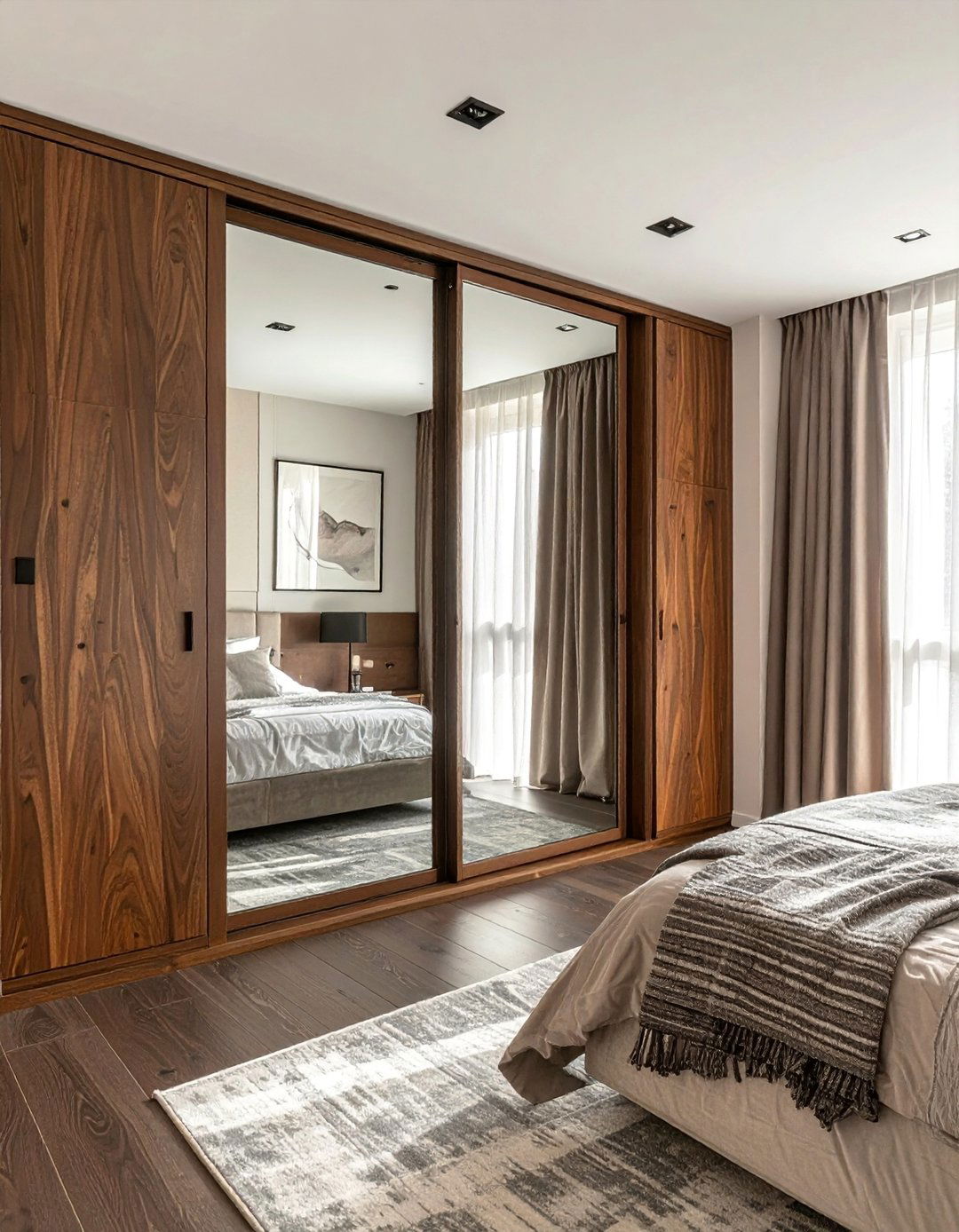 Dark Wood Mirrored Wardrobe Doors - 20 Dark Wood Bedroom Ideas for a Cozy Retreat