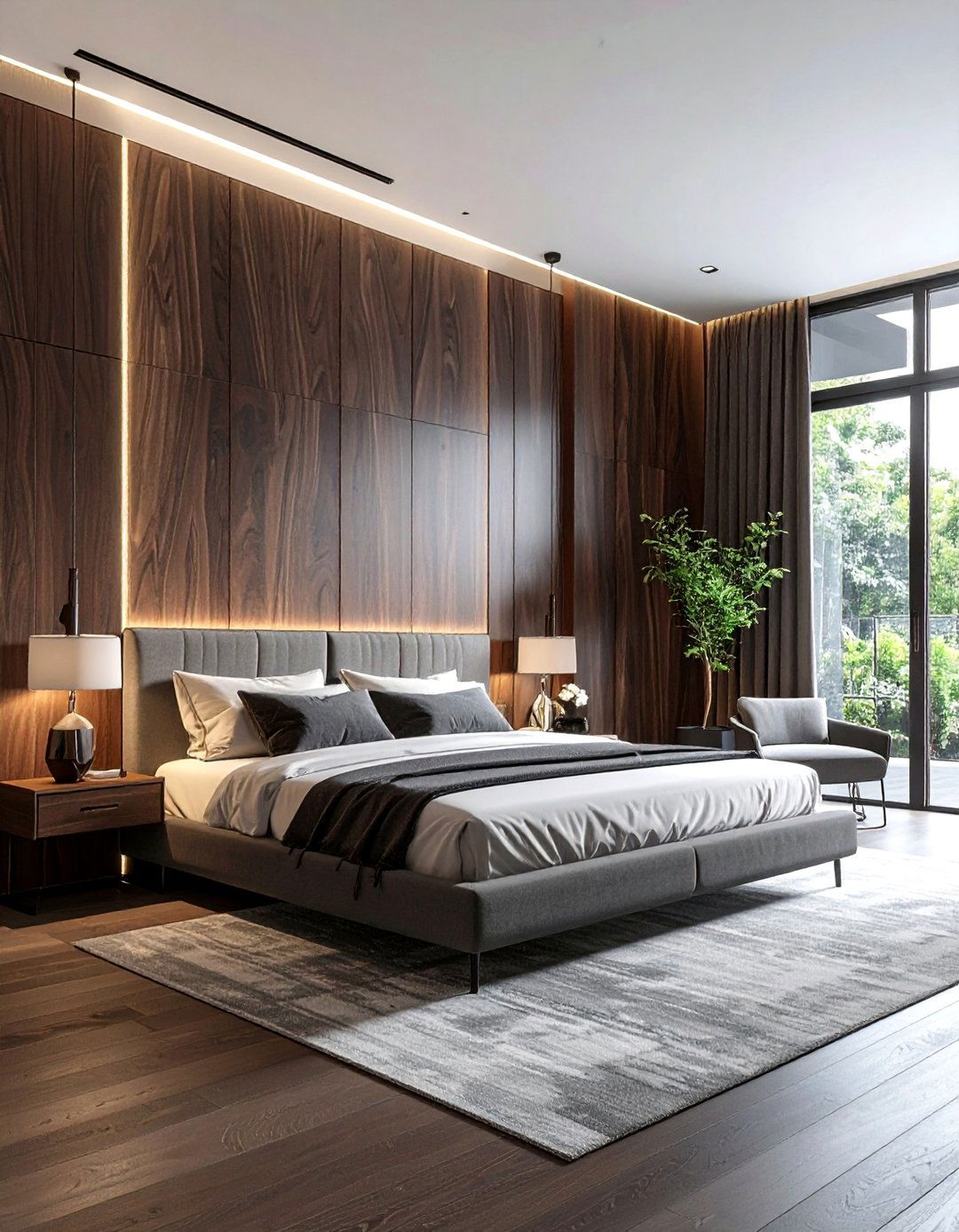 Dark Wood Paneling for a Full Accent Wall - 20 Dark Wood Bedroom Ideas for a Cozy Retreat