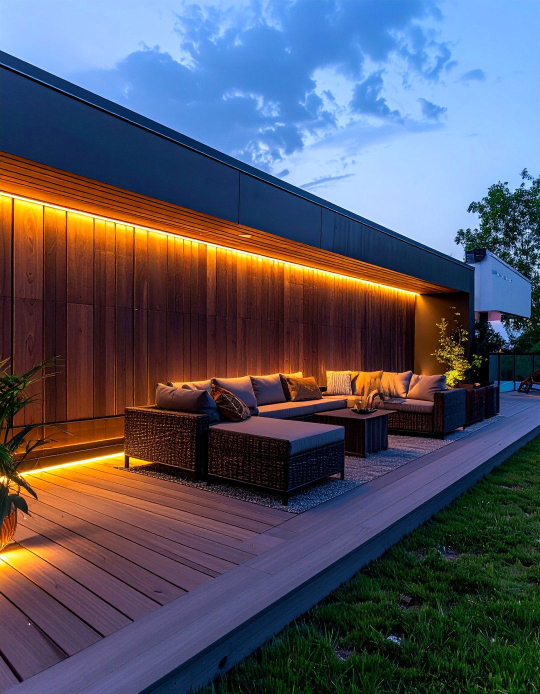 Deck With Privacy Wall Featuring Integrated Lighting - 20 Deck With Privacy Wall Ideas for Secluded Outdoor Living