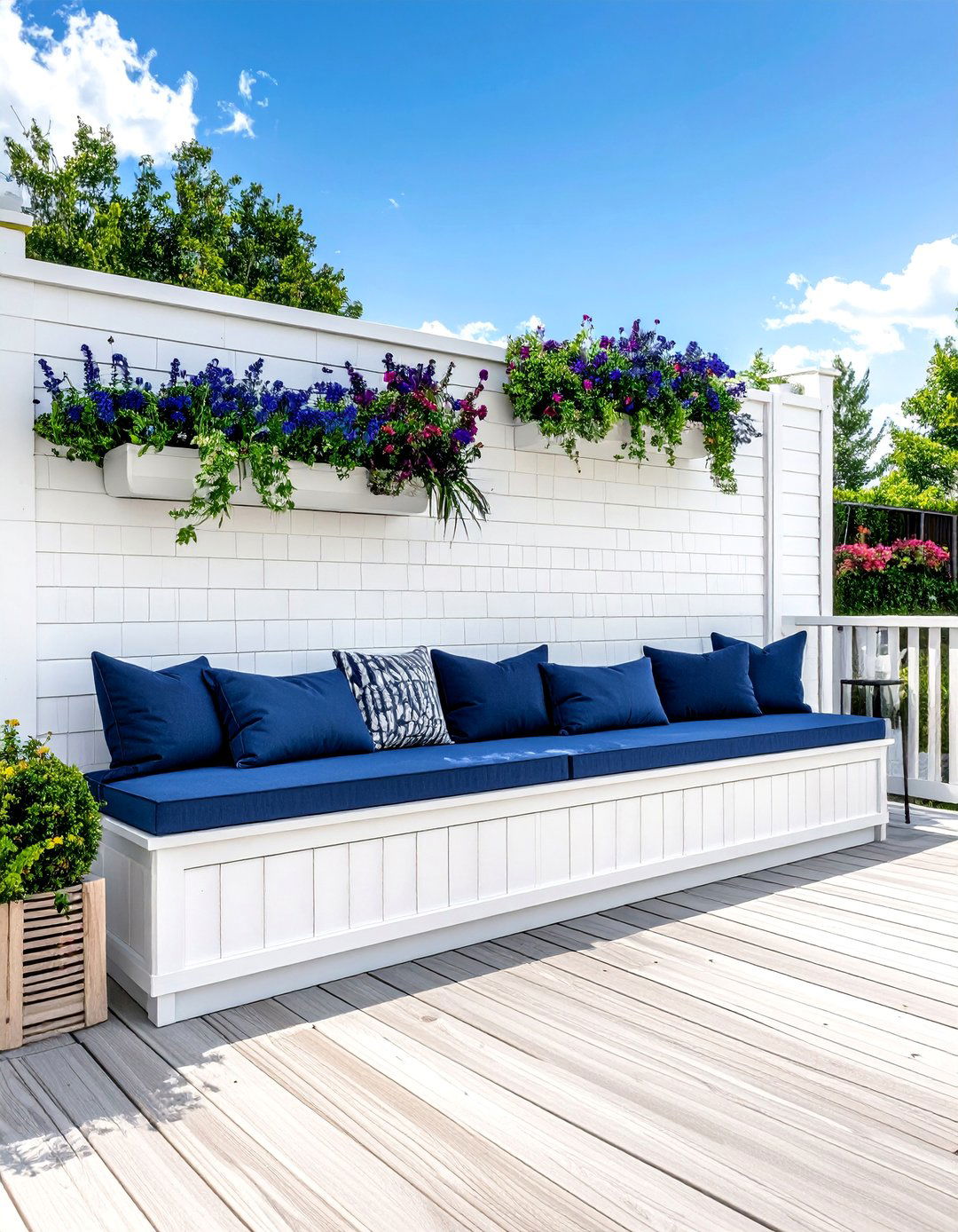 Deck With Privacy Wall and Integrated Bench Seating - 20 Deck With Privacy Wall Ideas for Secluded Outdoor Living