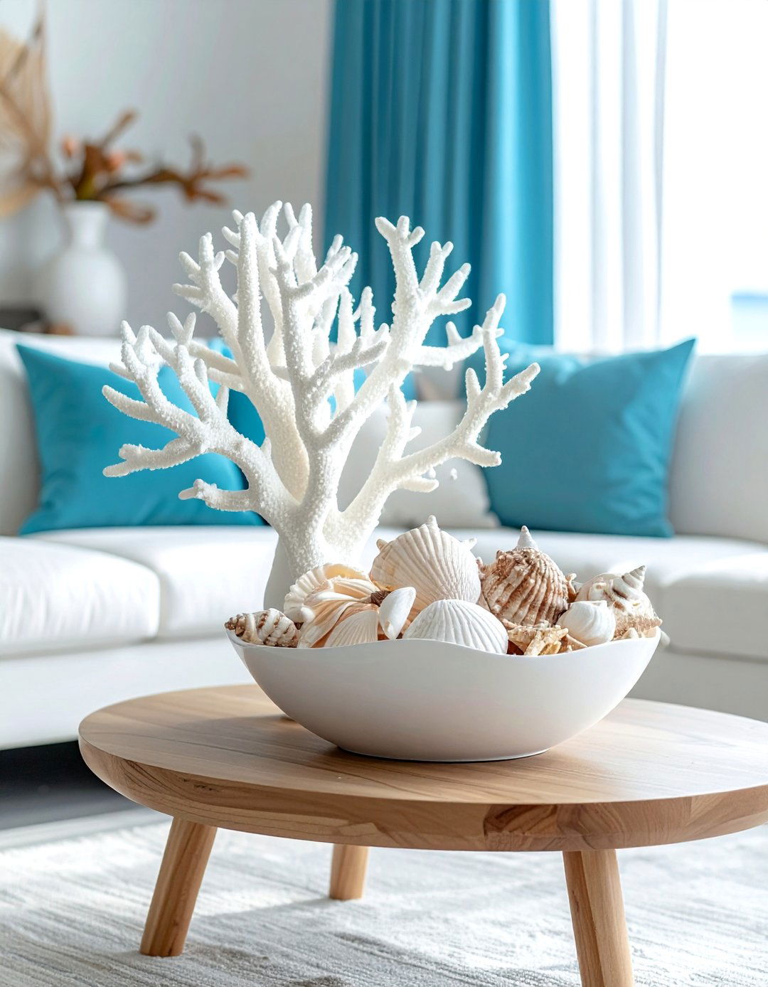 Decorative Objects like Coral and Seashells - 25 Tropical Living Room Ideas for a Relaxing Vibe