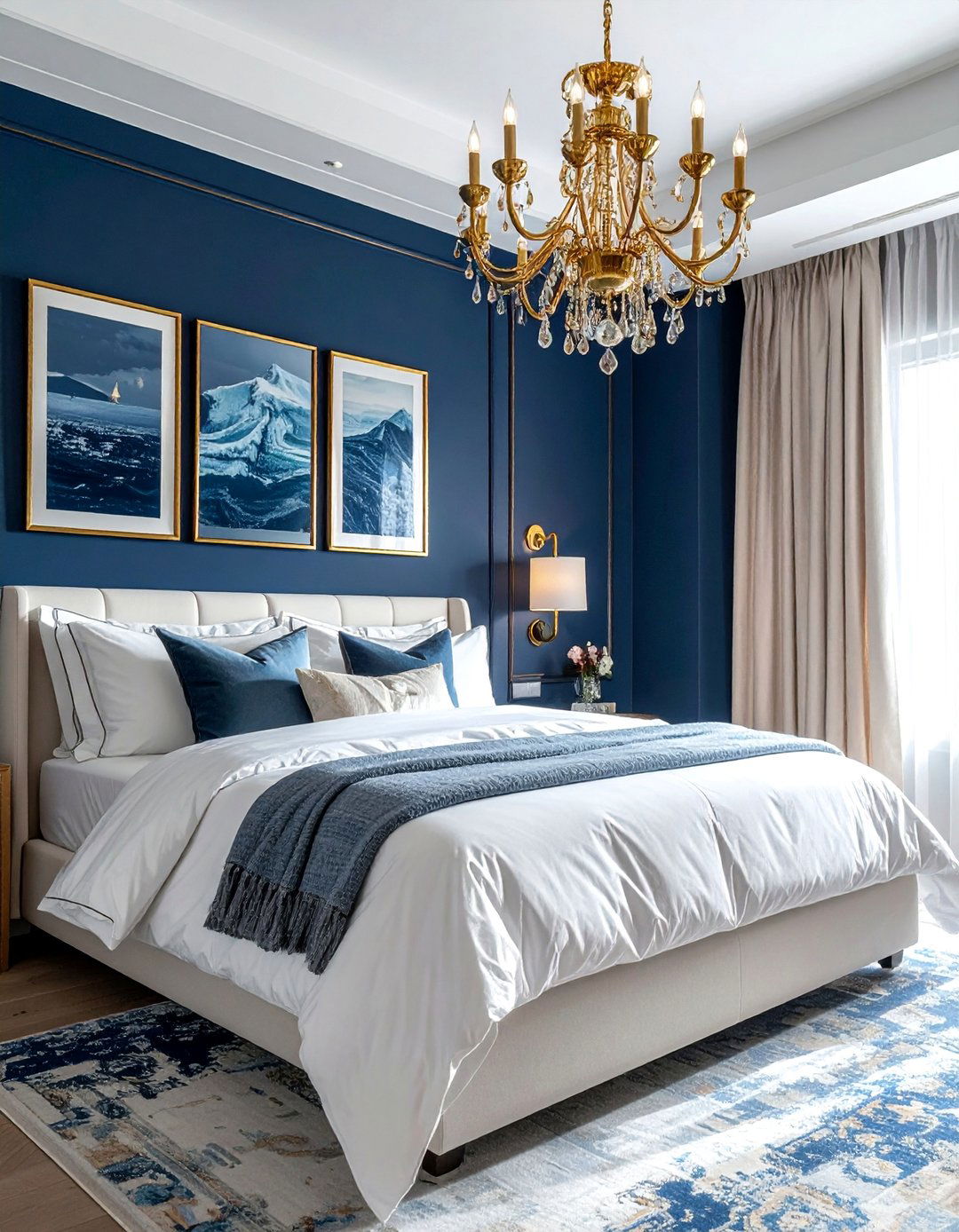 Deep Sea Blue and Gold Ocean themed Bedroom - 40 Ocean-themed Bedroom Ideas for a Serene Retreat