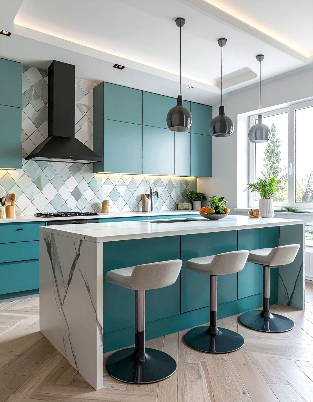 Diamond Pattern Geometric Layout - 40 Kitchen Backsplash Ideas for White Cabinets