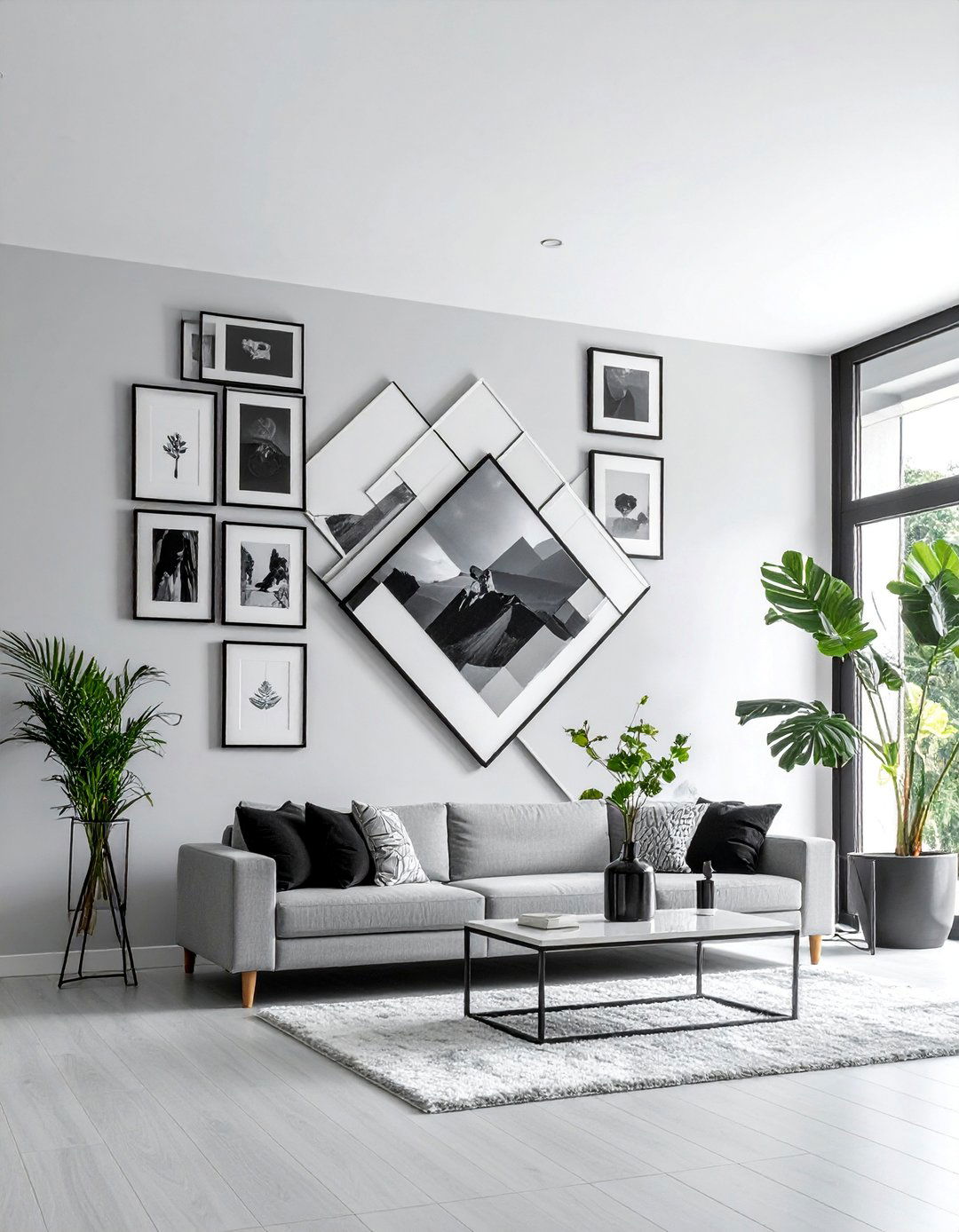 Diamond Shaped Photo Wall - 40 Photo Wall Ideas to Personalize Your Living Space