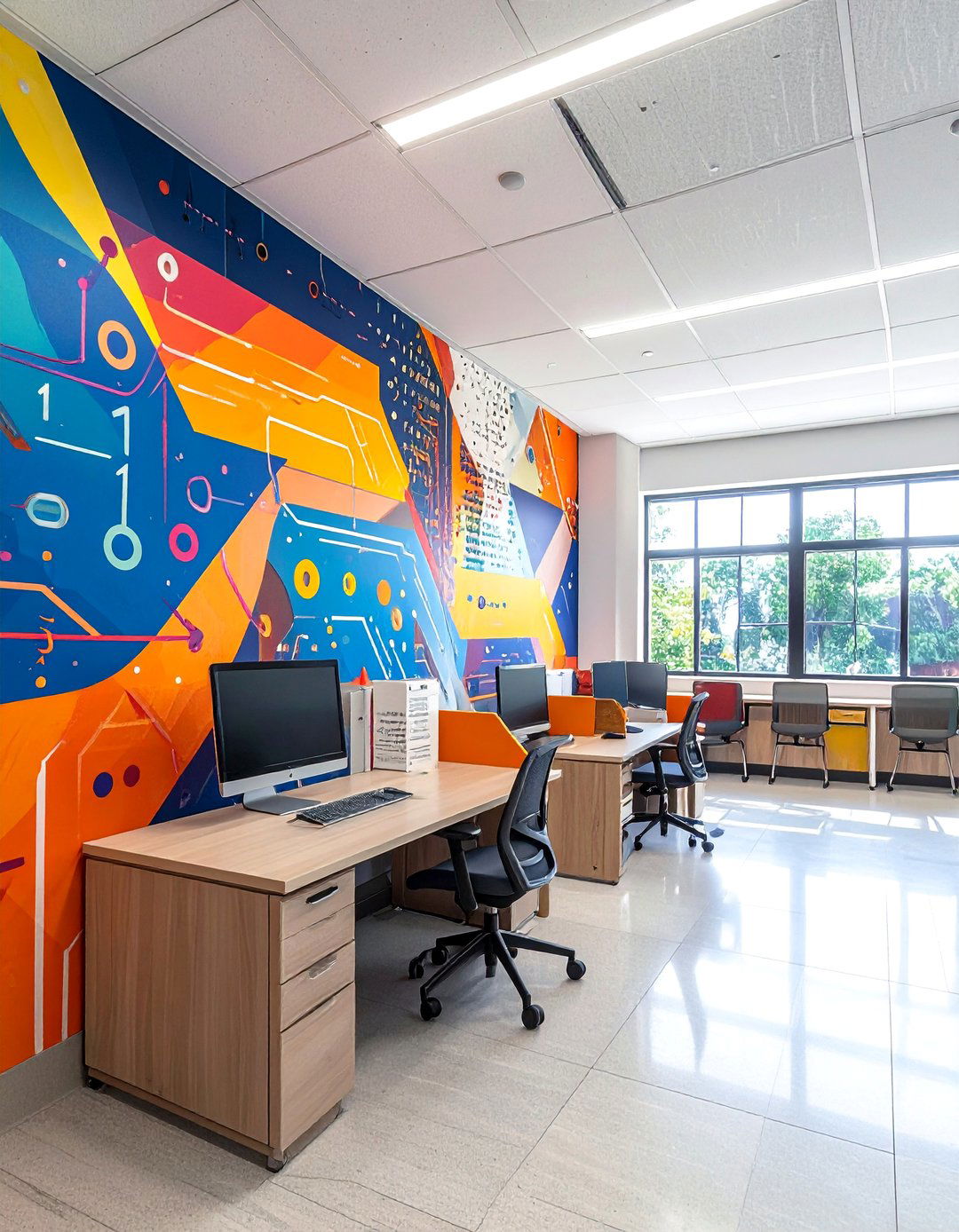 Digital Technology and Coding School Mural - 30 Creative School Mural Ideas to Inspire Students
