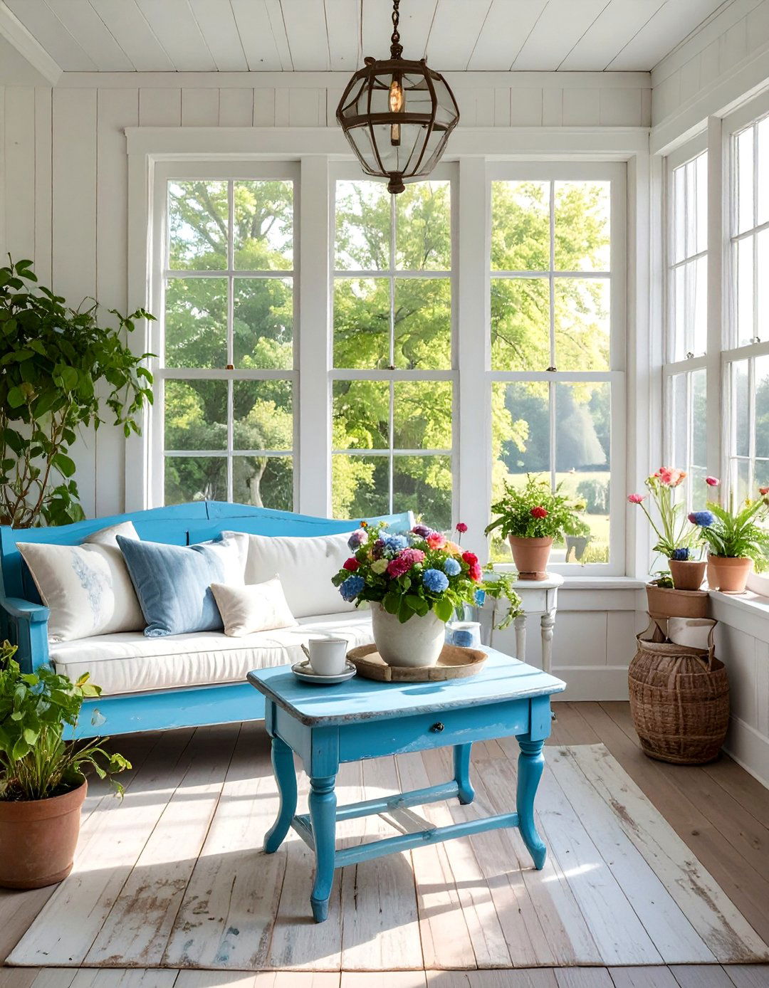 Distressed and Painted Furniture - 25 Farmhouse Sunroom Ideas for a Cozy Retreat