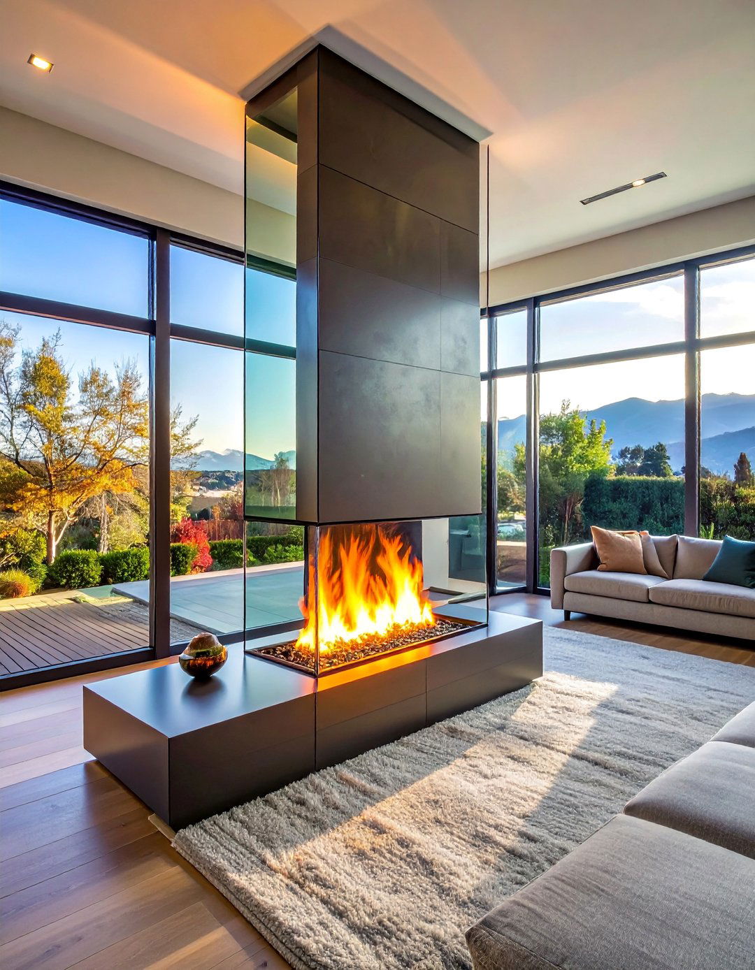 Double Sided See Through Fireplace Design - 25 Stunning Two-Story Fireplace Design Ideas