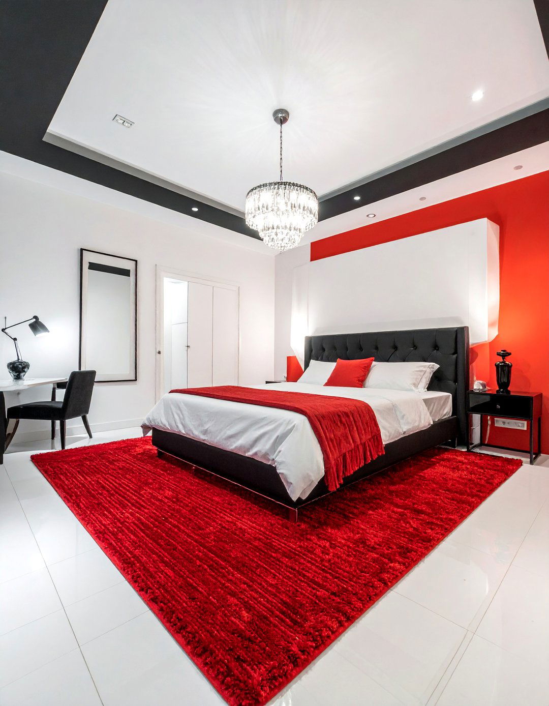 Dramatic Black Ceiling - 25 Red, Black, and White Bedroom Ideas for Bold Style