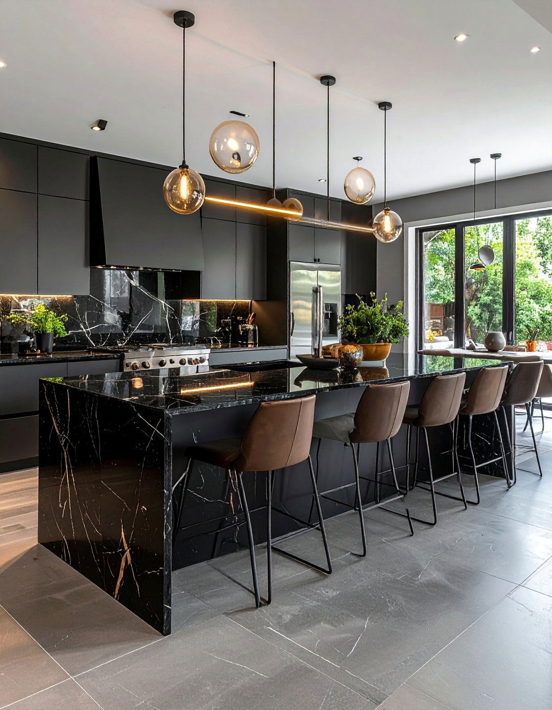 Dramatic Black Granite Waterfall Statement - 15 Waterfall Kitchen Island Ideas for Modern Homes