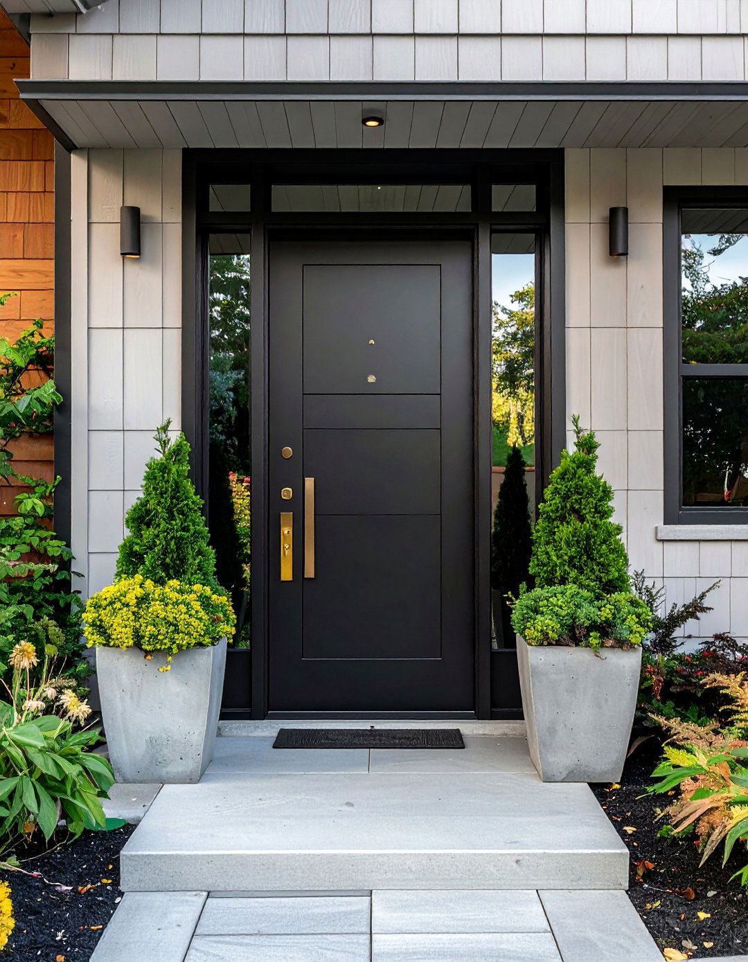 Dramatic Jet Black Mid Century Front Door - 20 Mid Century Front Door Colors for Curb Appeal