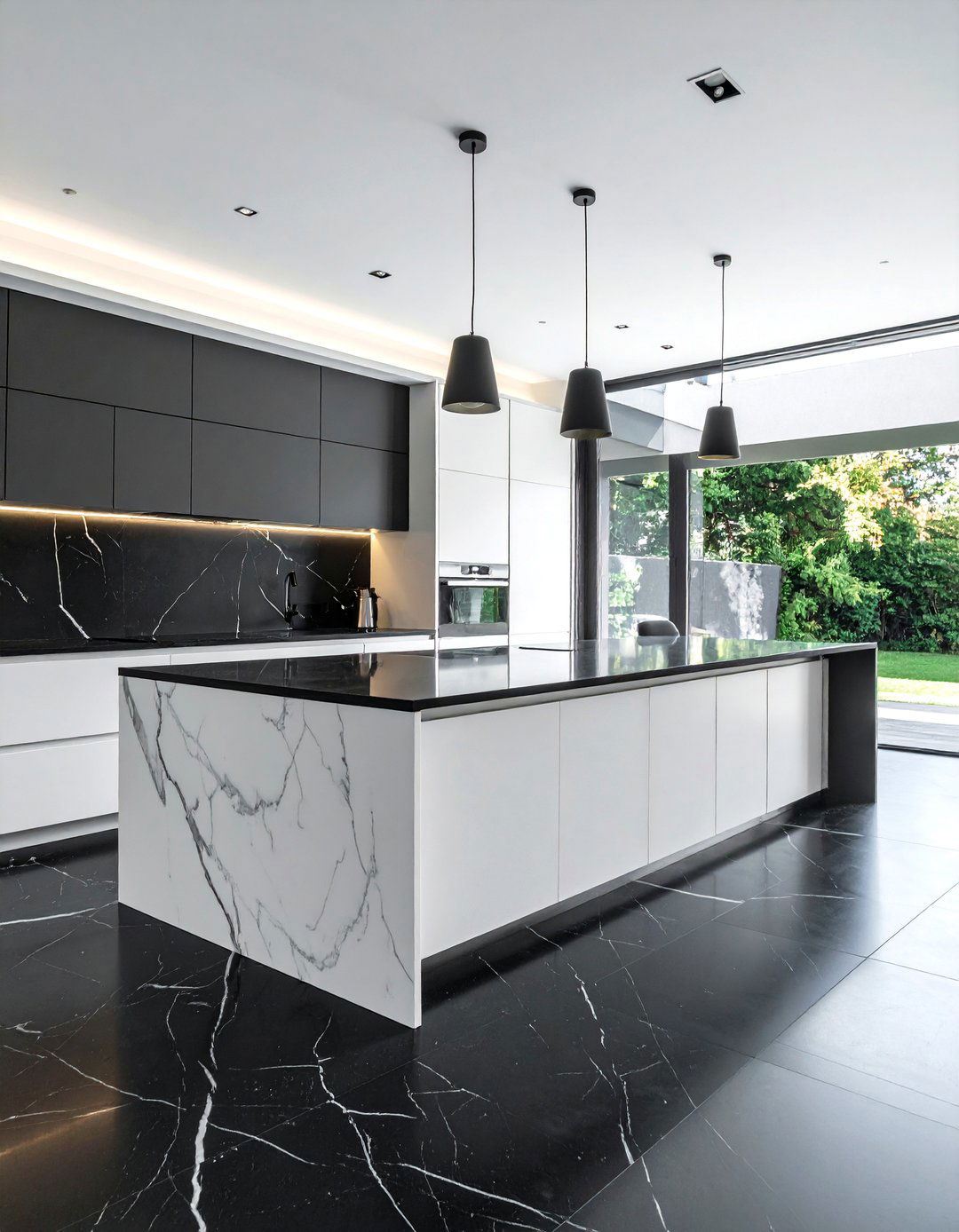 Dramatic Nero Marquina Marble Kitchen Floor - 20 Marble Kitchen Floor Ideas for Elegance