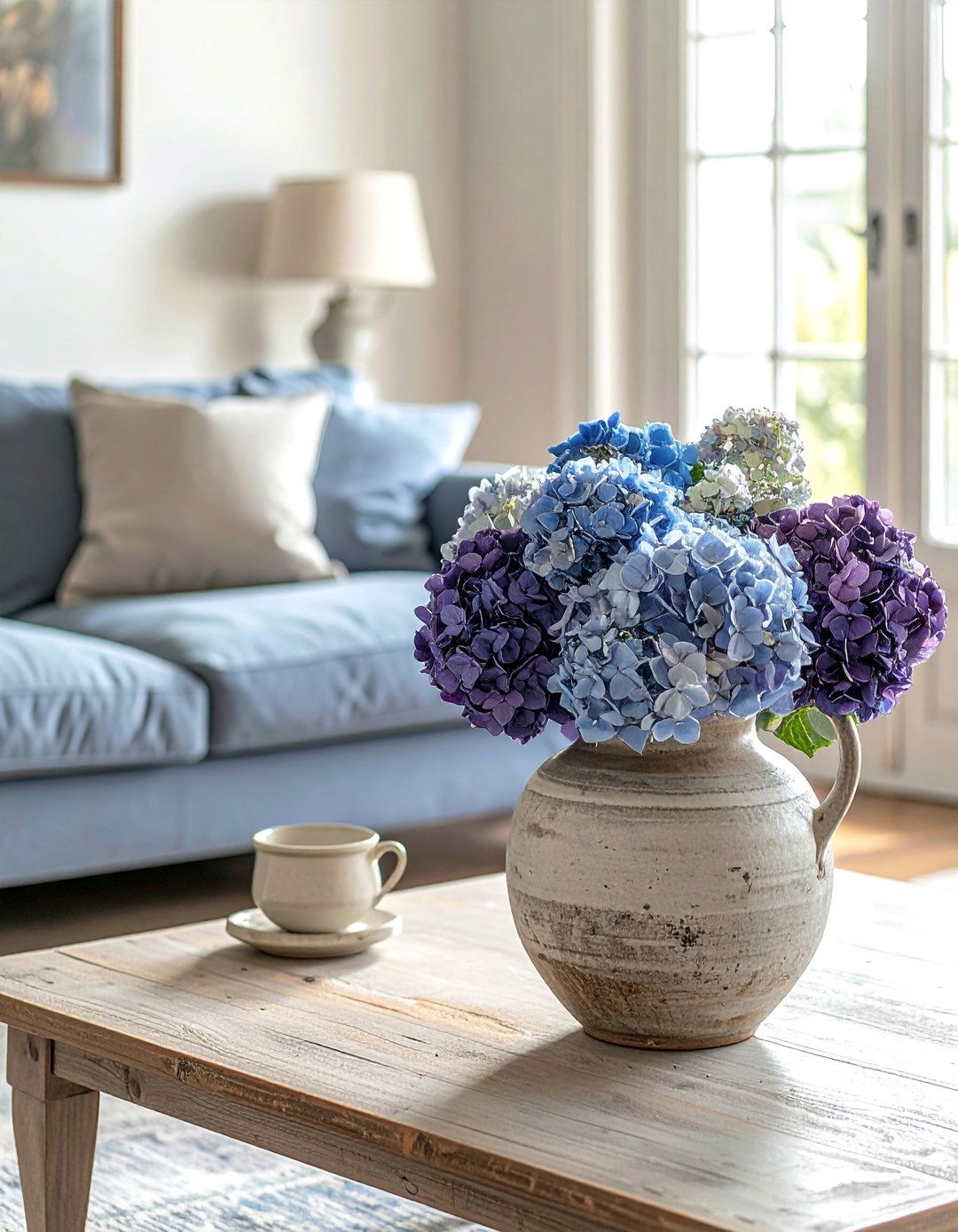 Dried Hydrangea Arrangements - 40 French Country Living Room Ideas for a Cozy Space
