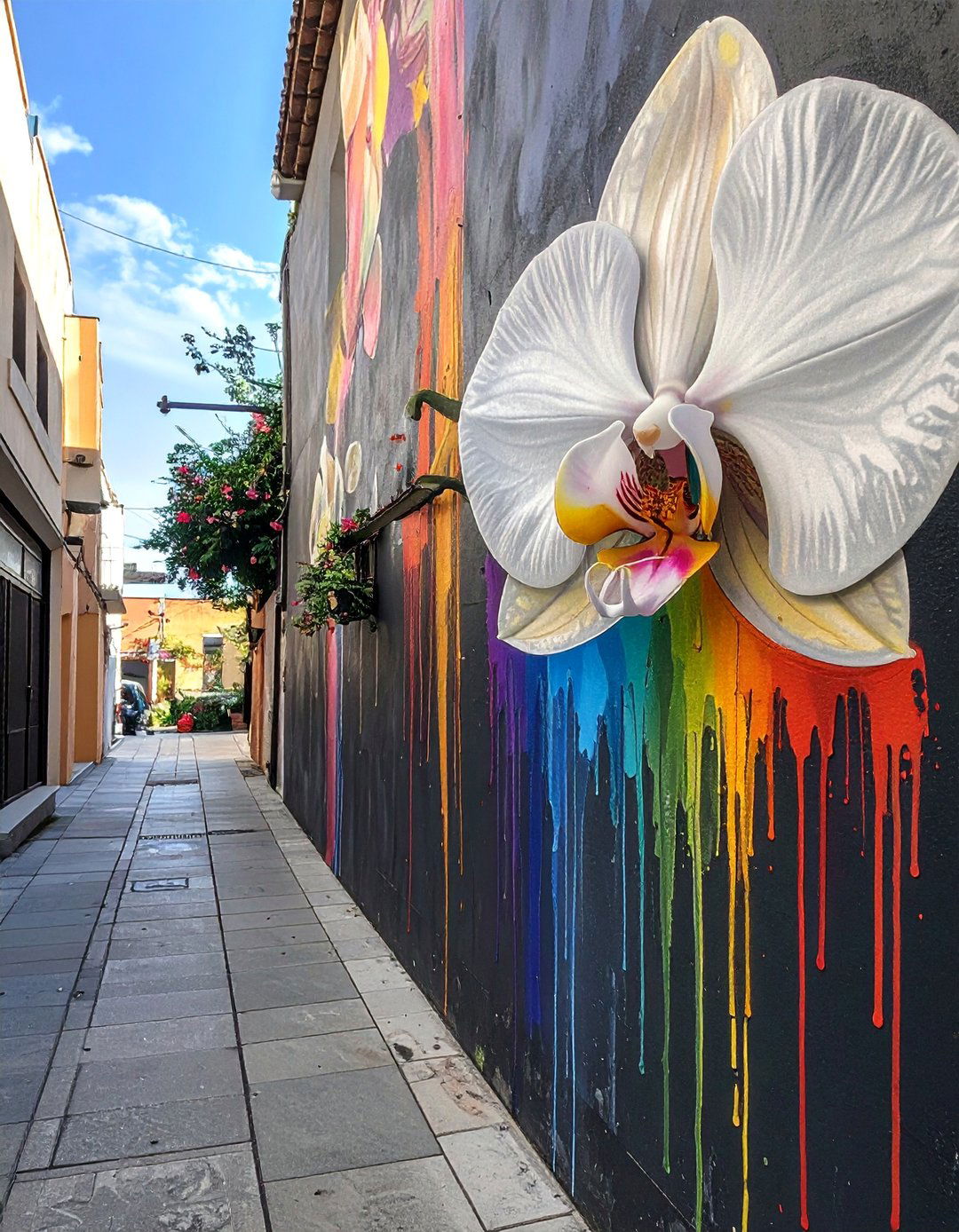 Dripping Paint Effect Orchid Murals on Buildings - 20 Flower Murals on Buildings to Brighten Urban Landscapes