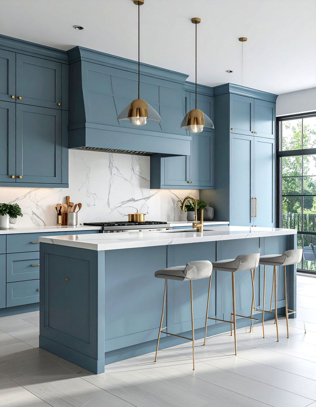 Dusty Blue Kitchen Cabinets With Gold Hardware - 30 Blue Kitchen Cabinets With Gold Hardware Ideas