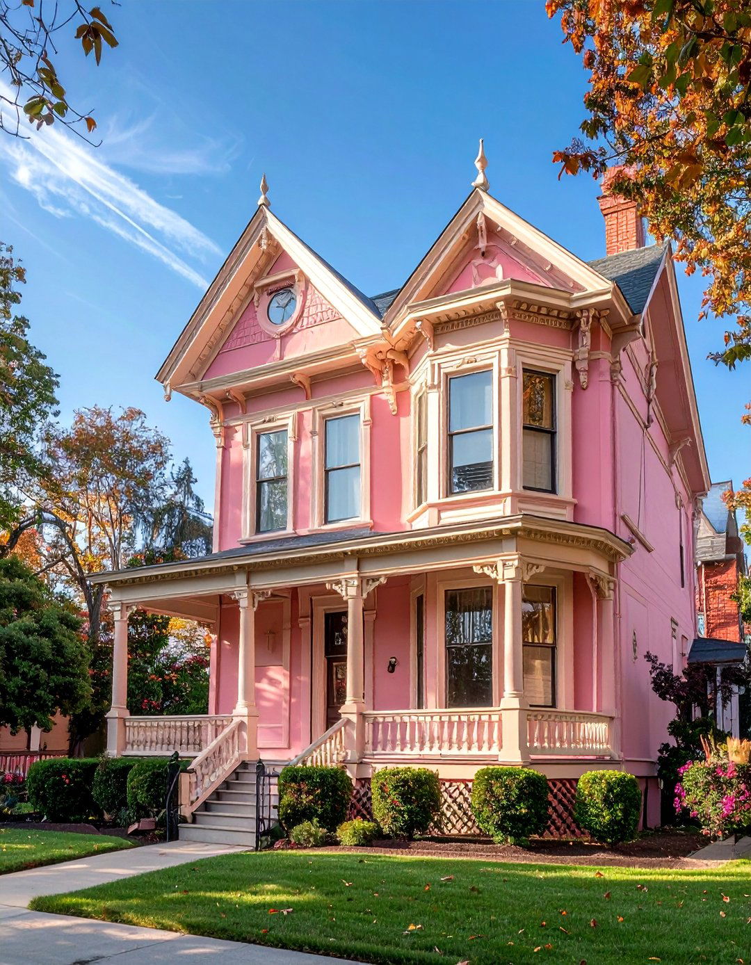 Dusty Rose Pink Victorian House with Cream Accents - 25 Pink Victorian House Ideas for a Charming Home