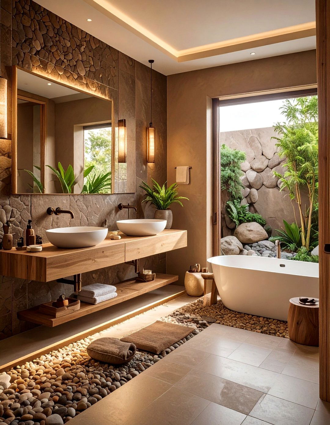 Earthy Brown Zen Retreat - 25 Brown Bathroom Ideas for a Relaxing and Elegant Space