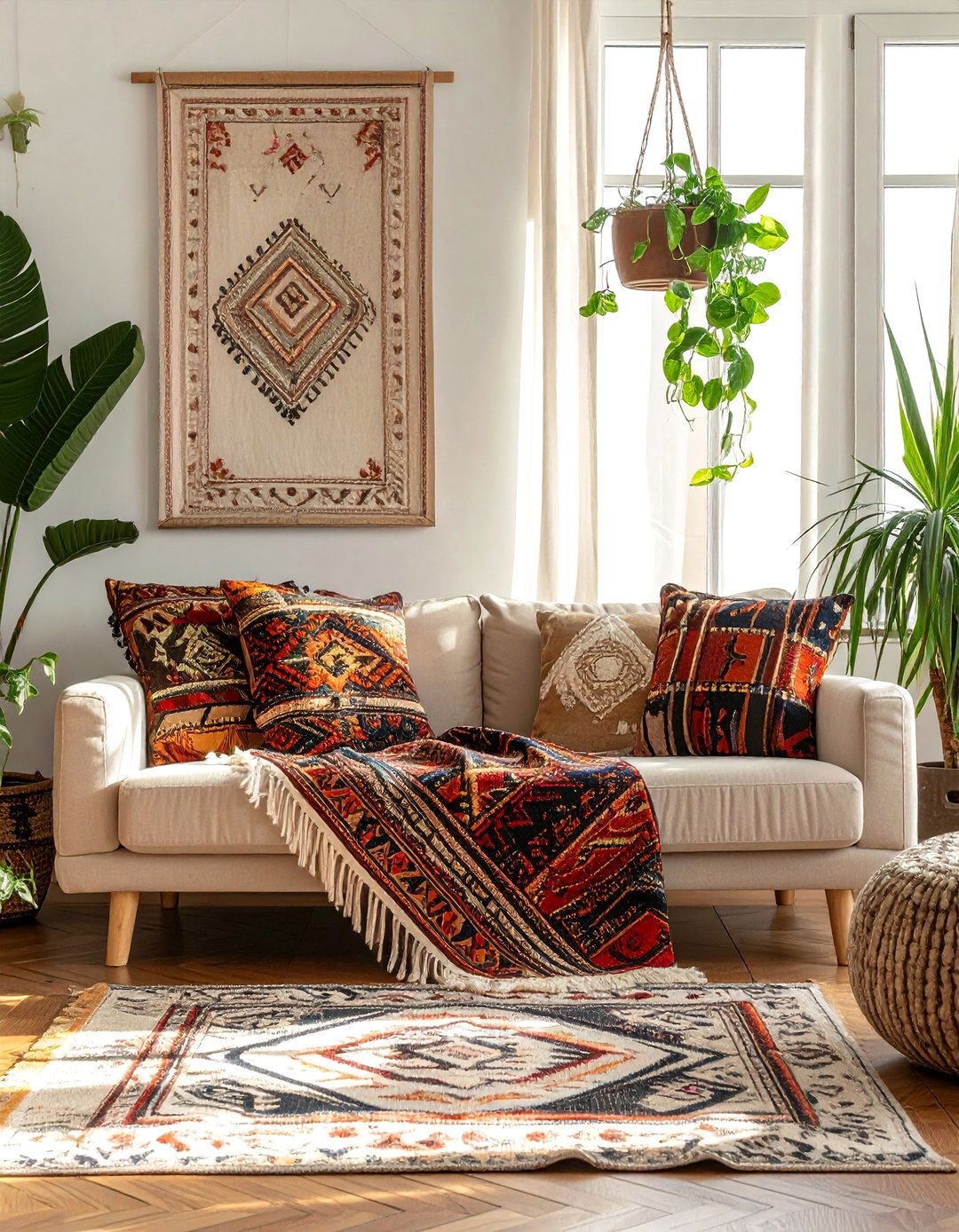 Eclectic Living Room with Global Inspired Textiles - 20 Eclectic Living Room Ideas for a Unique Style