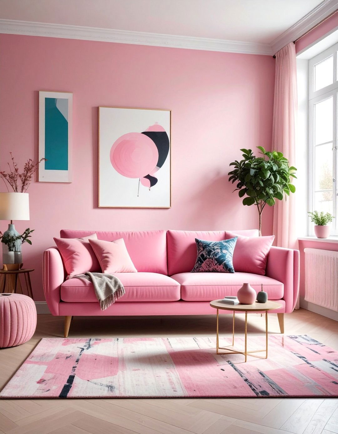 Eclectic Living Room with a Pink Couch - 20 Pink Couch Living Room Ideas for a Bold Look