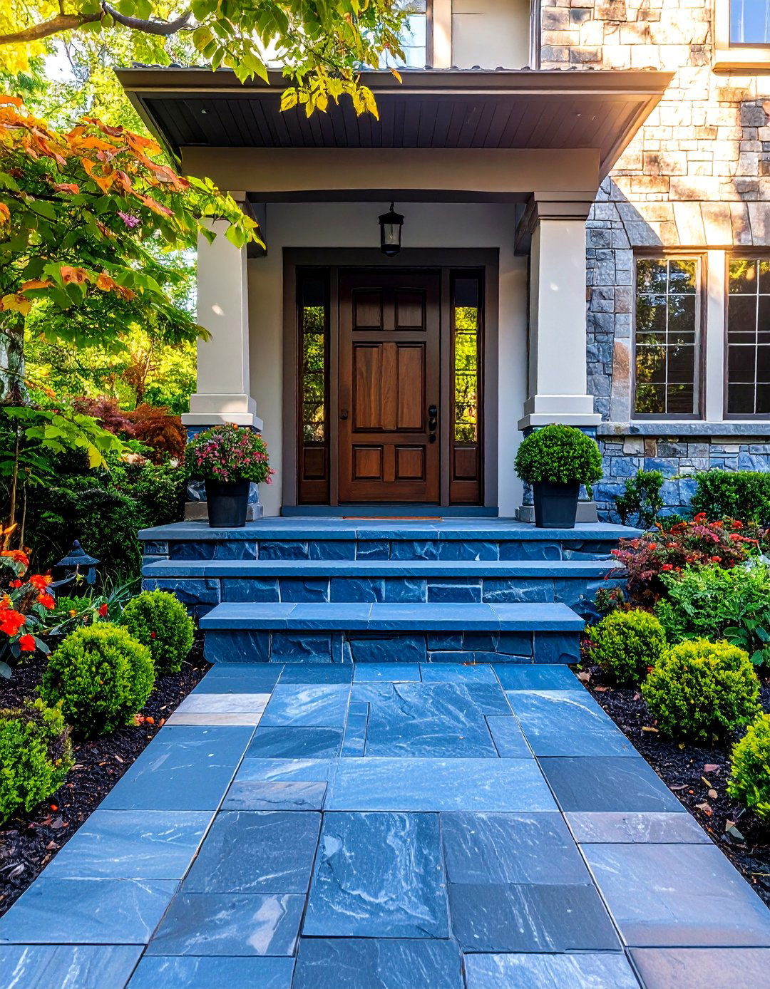 Elegant Bluestone Entryway and Steps - 30 Stunning Stone Exterior Home Ideas for Curb Appeal