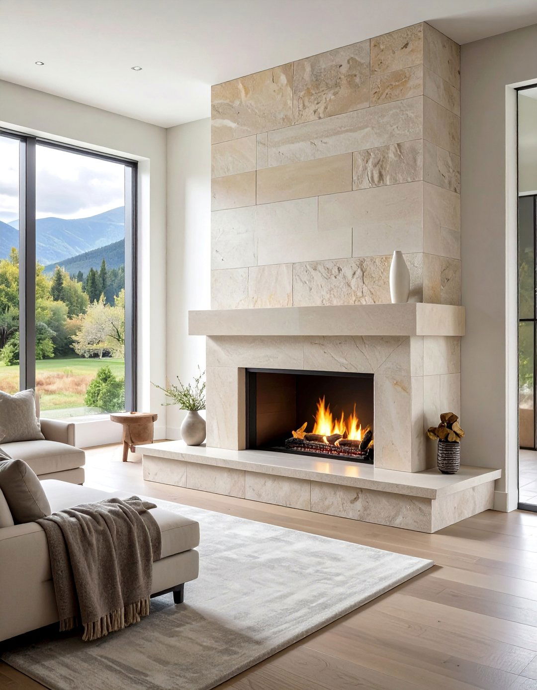 Elegant Limestone Fireplace Surround - 25 Stunning Two-Story Fireplace Design Ideas
