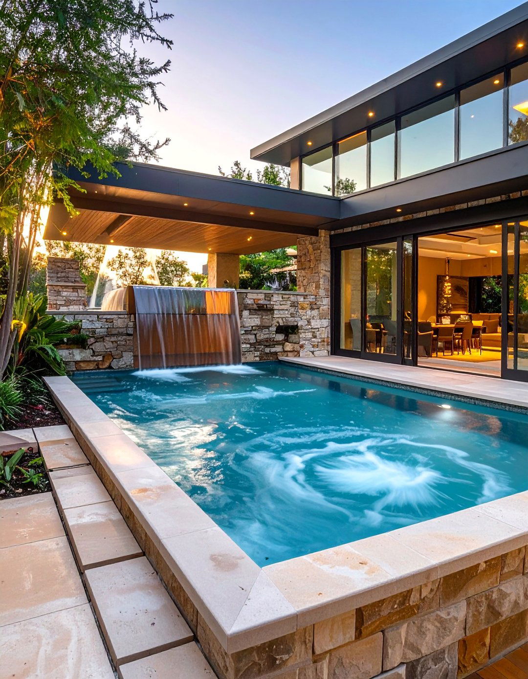 Elevated Spillover Hot Tub - 20 Rectangle Pool With Hot Tub Designs for Backyards