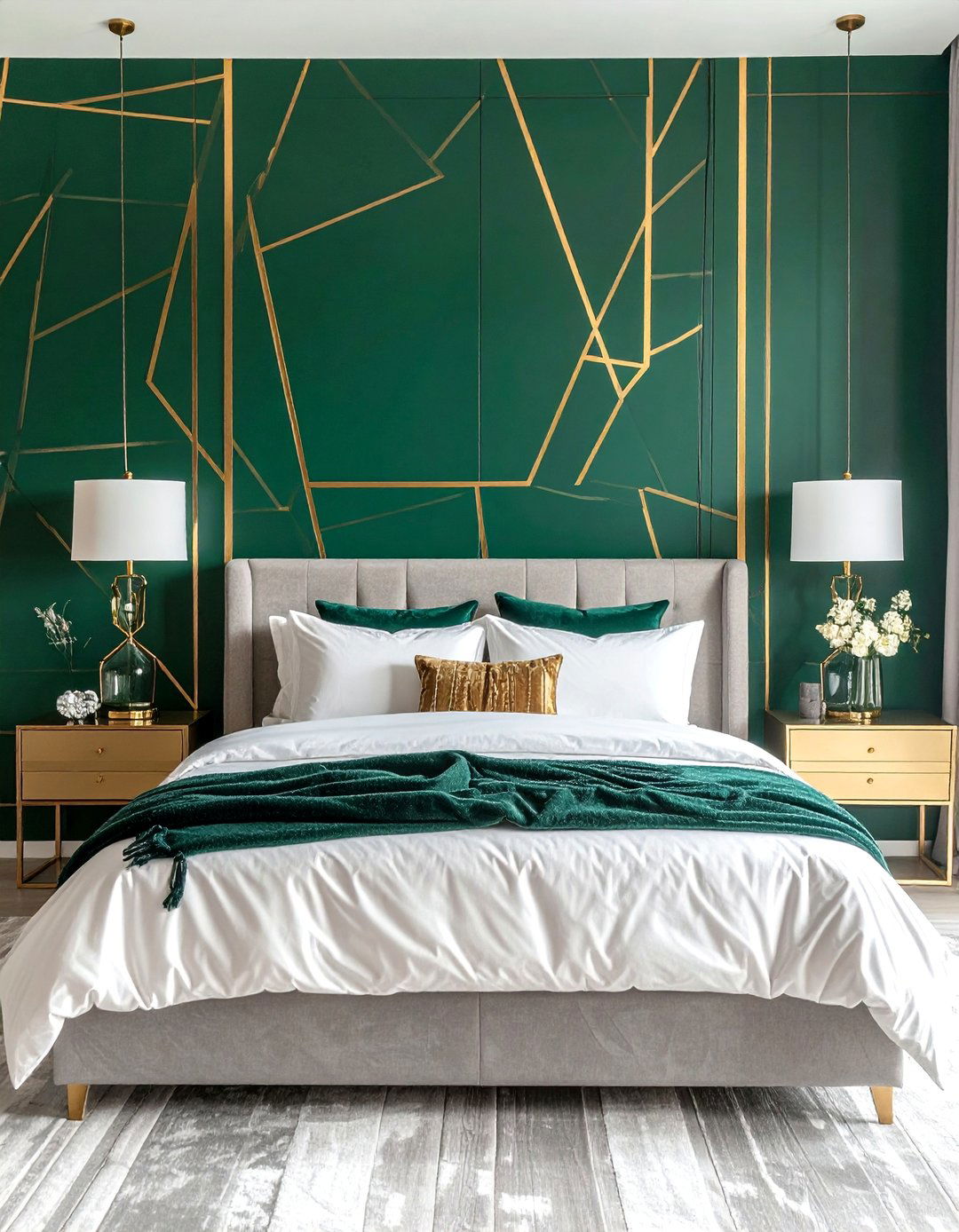 Emerald Green Accent Wall with Gold Inlays - 20 Emerald Green and Gold Bedroom Ideas for a Luxe Look