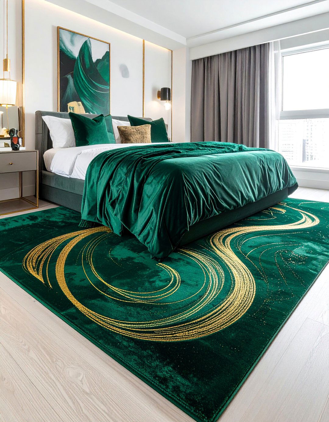 Emerald Green Area Rug with Gold Accents - 20 Emerald Green and Gold Bedroom Ideas for a Luxe Look