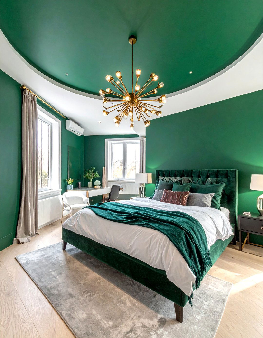 Emerald Green Ceiling Paint for a Cocooning Effect - 20 Emerald Green and Gold Bedroom Ideas for a Luxe Look