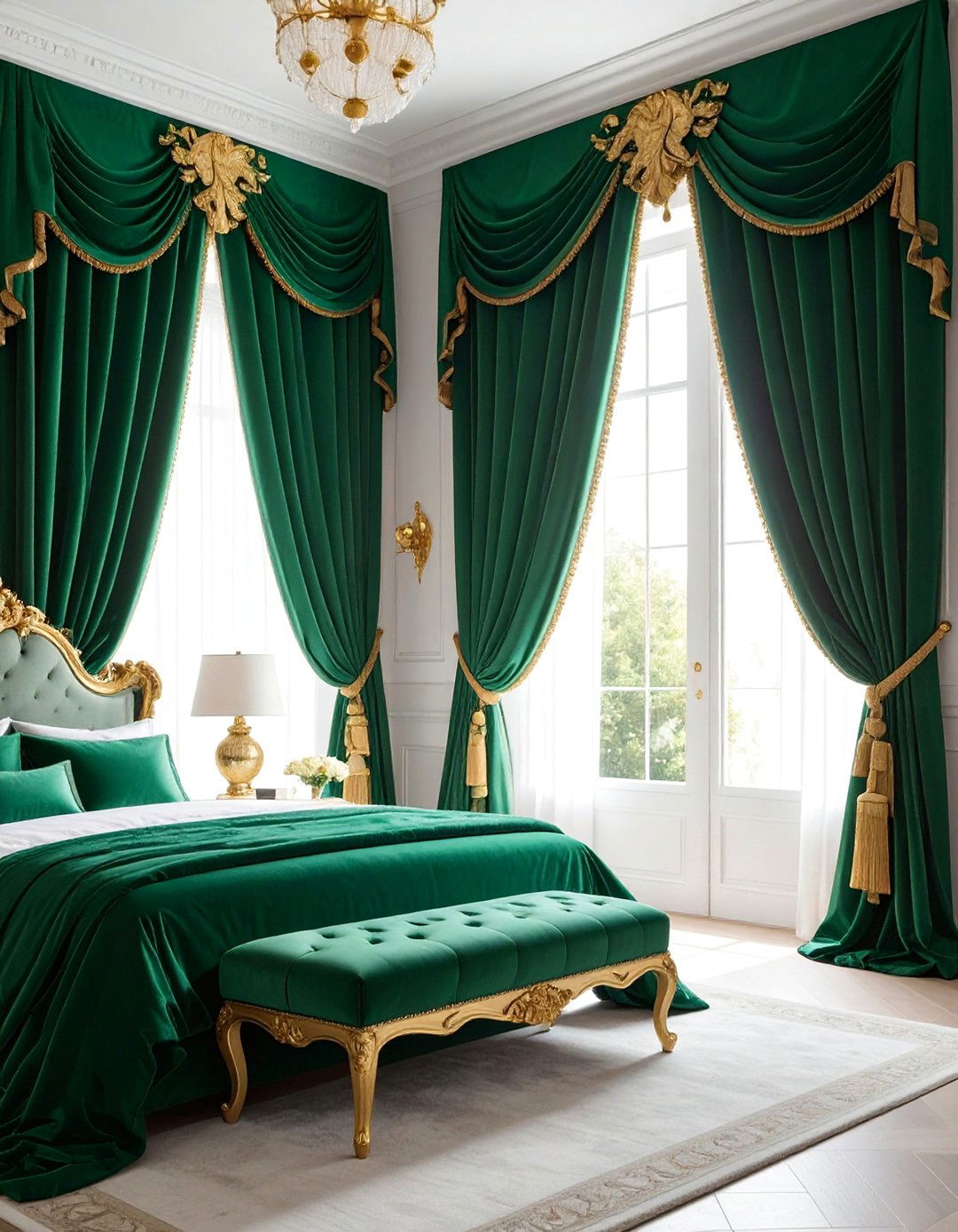 Emerald Green Curtains with Gold Tie Backs - 20 Emerald Green and Gold Bedroom Ideas for a Luxe Look
