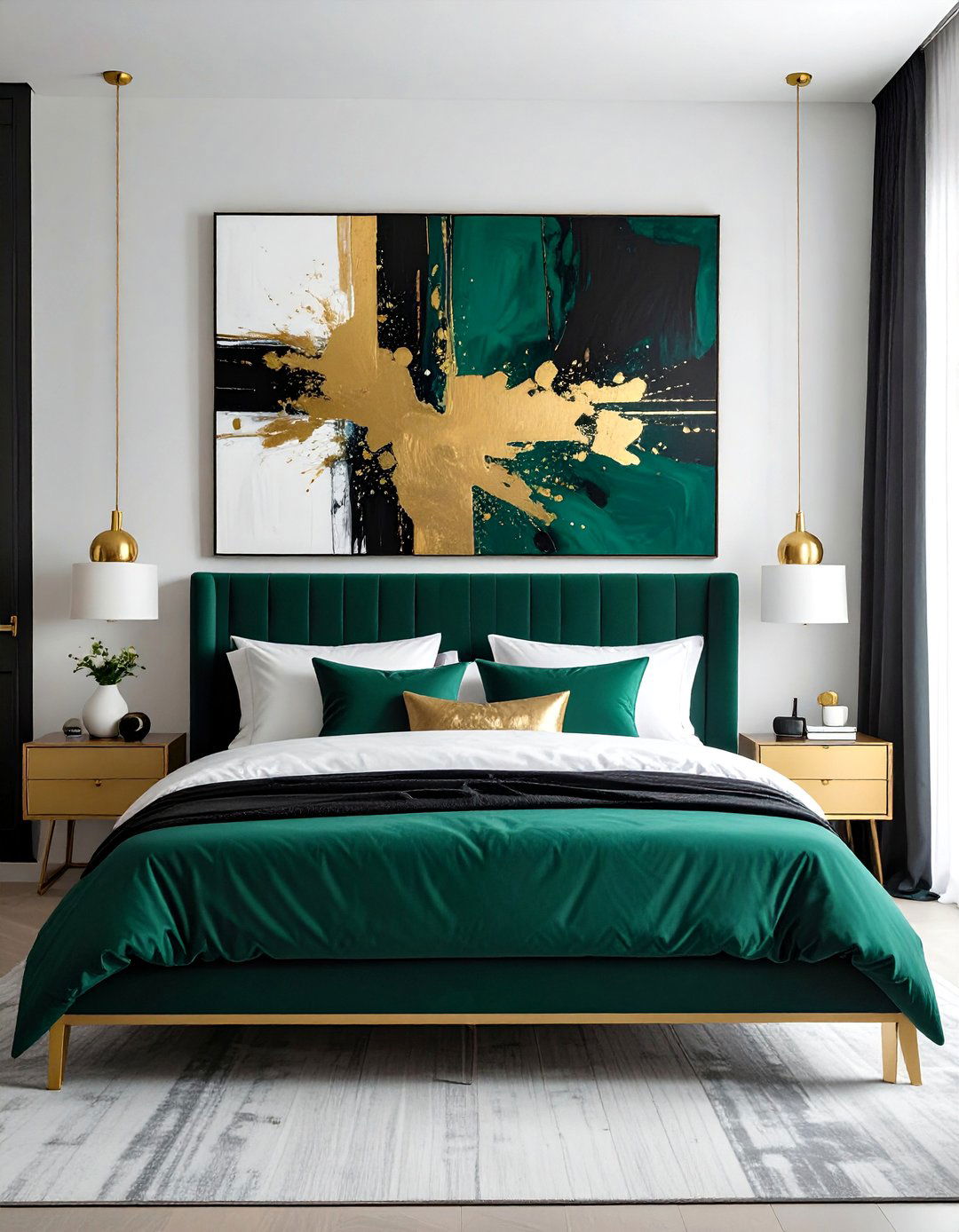 Emerald Green and Gold Abstract Painting - 20 Emerald Green and Gold Bedroom Ideas for a Luxe Look