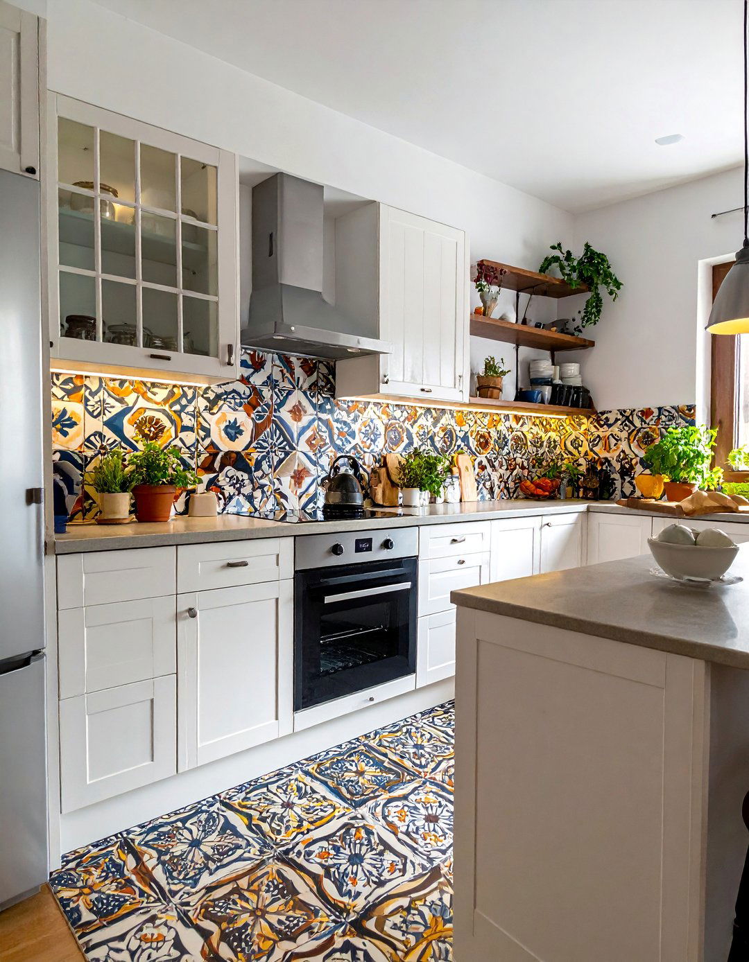 Encaustic Cement Tile Patterns - 40 Kitchen Backsplash Ideas for White Cabinets