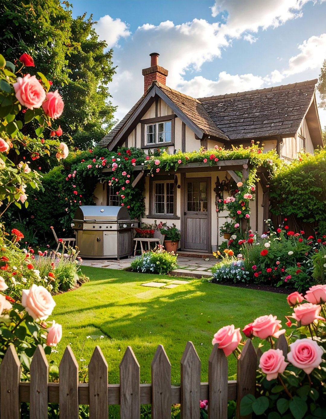 English Country Garden BBQ Cottage - 40 Amazing BBQ Area Ideas for Outdoor Living